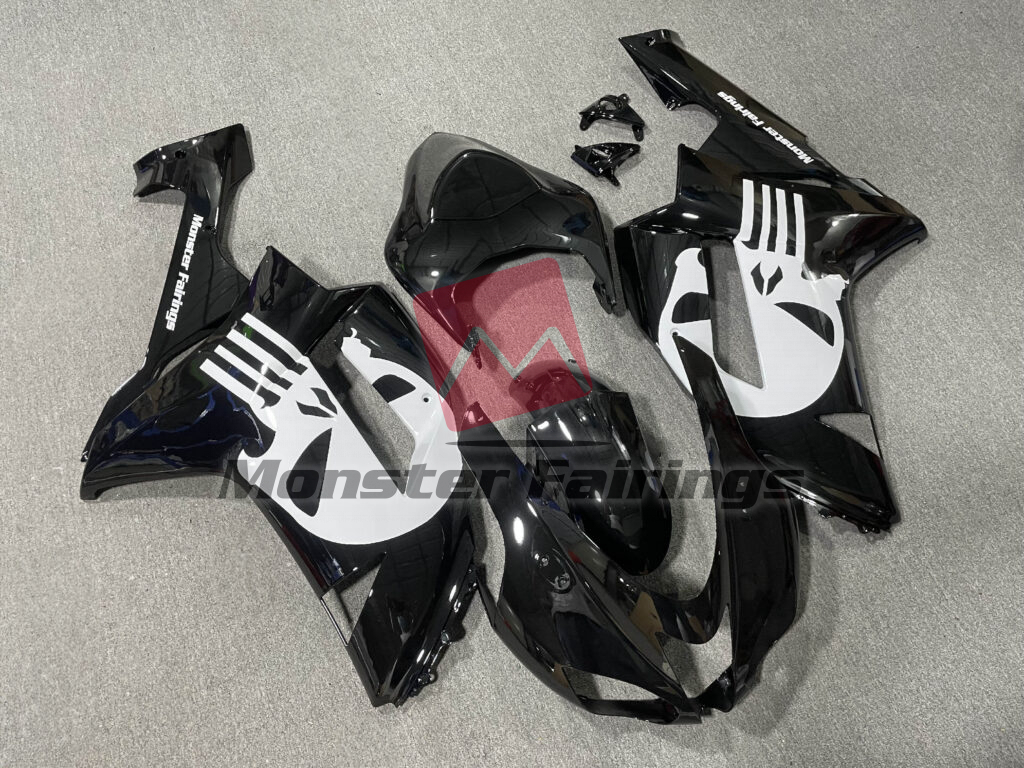 Gloss Black with Skull ABS fairings for Kawasaki ZX6R 2007 - 2008 - premium OEM fit kit by Monster Fairings