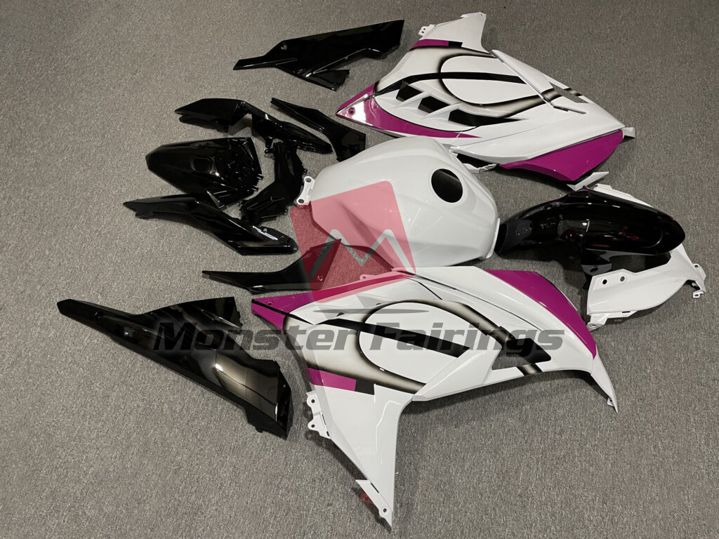 2013 - 2022 Kawasaki Ninja 300 Gloss White & Black Pink fairing set - ABS injection, custom painted by Monster Fairings