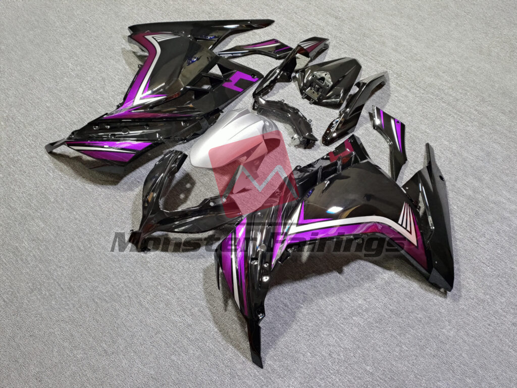 Gloss Black & Purple Silver ABS fairings for Kawasaki Ninja 300 2013 - 2022 - premium OEM fit kit by Monster Fairings