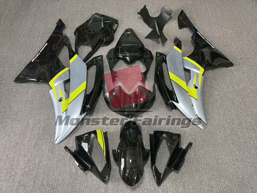 Yamaha R6 2008 - 2016 Gloss Black & Silver ABS fairings - custom motorcycle bodywork kit by Monster Fairings