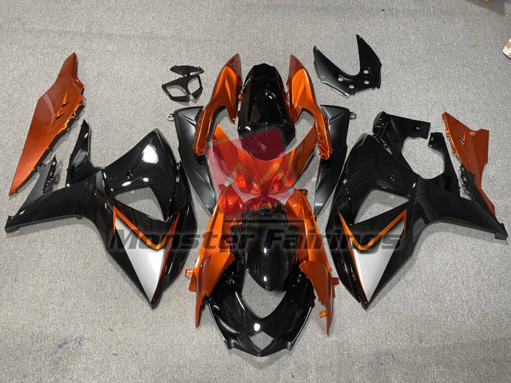 Suzuki GSXR 1000 2009 - 2016 Gloss Black and Burnt Orange ABS fairings - custom motorcycle bodywork kit by Monster Fairings
