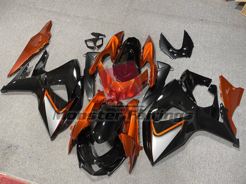 Suzuki GSXR 1000 custom ABS fairings 2009 - 2016 Gloss Black and Burnt Orange - durable replacement kit, Monster Fairings