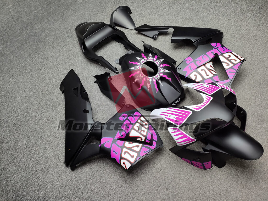 Honda CBR600RR custom ABS fairings 2003 - 2004 Matte Black & Hot Pink Rossi - durable replacement kit, Monster Fairings