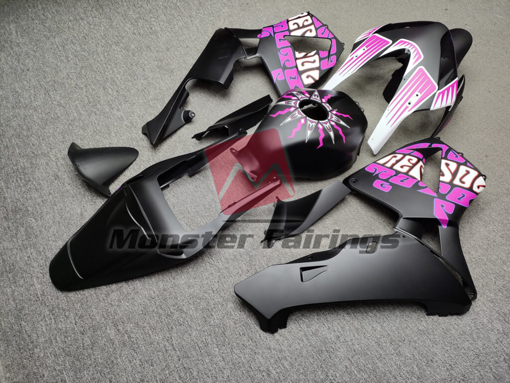2003 - 2004 Honda CBR600RR Matte Black & Hot Pink Rossi fairing set - ABS injection, custom painted by Monster Fairings