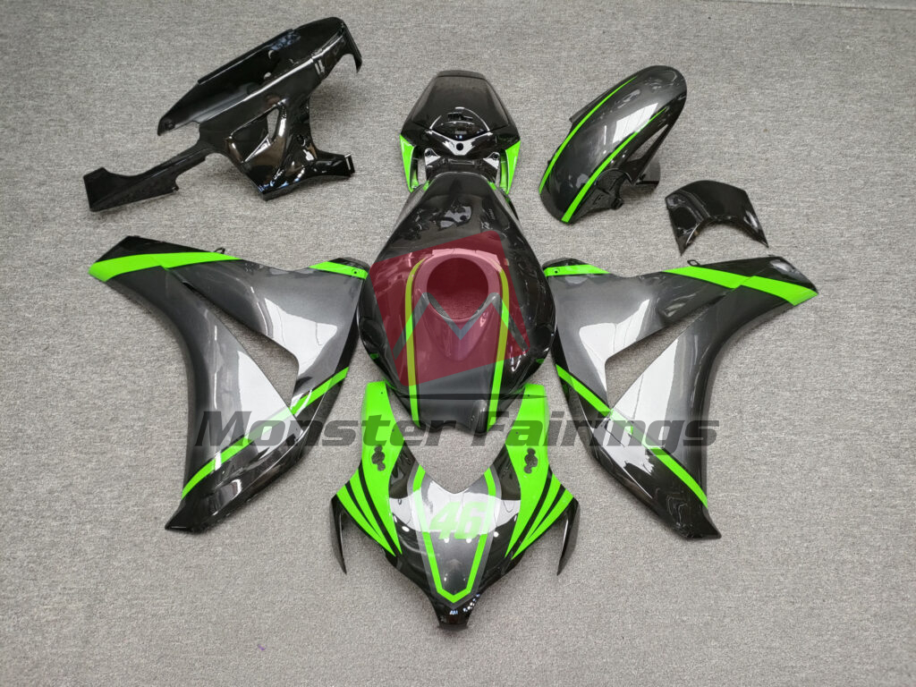Honda CBR1000RR 2008 - 2011 Gloss Gray & and Black with Green ABS fairings - custom motorcycle bodywork kit by Monster Fairings