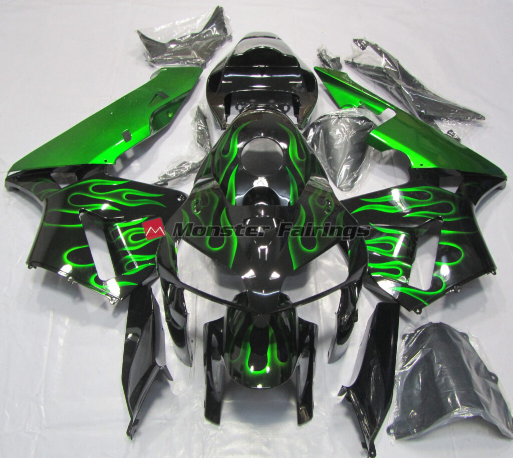 Honda CBR600RR 2005 - 2006 Vibrant Green Flame ABS fairings - custom motorcycle bodywork kit by Monster Fairings