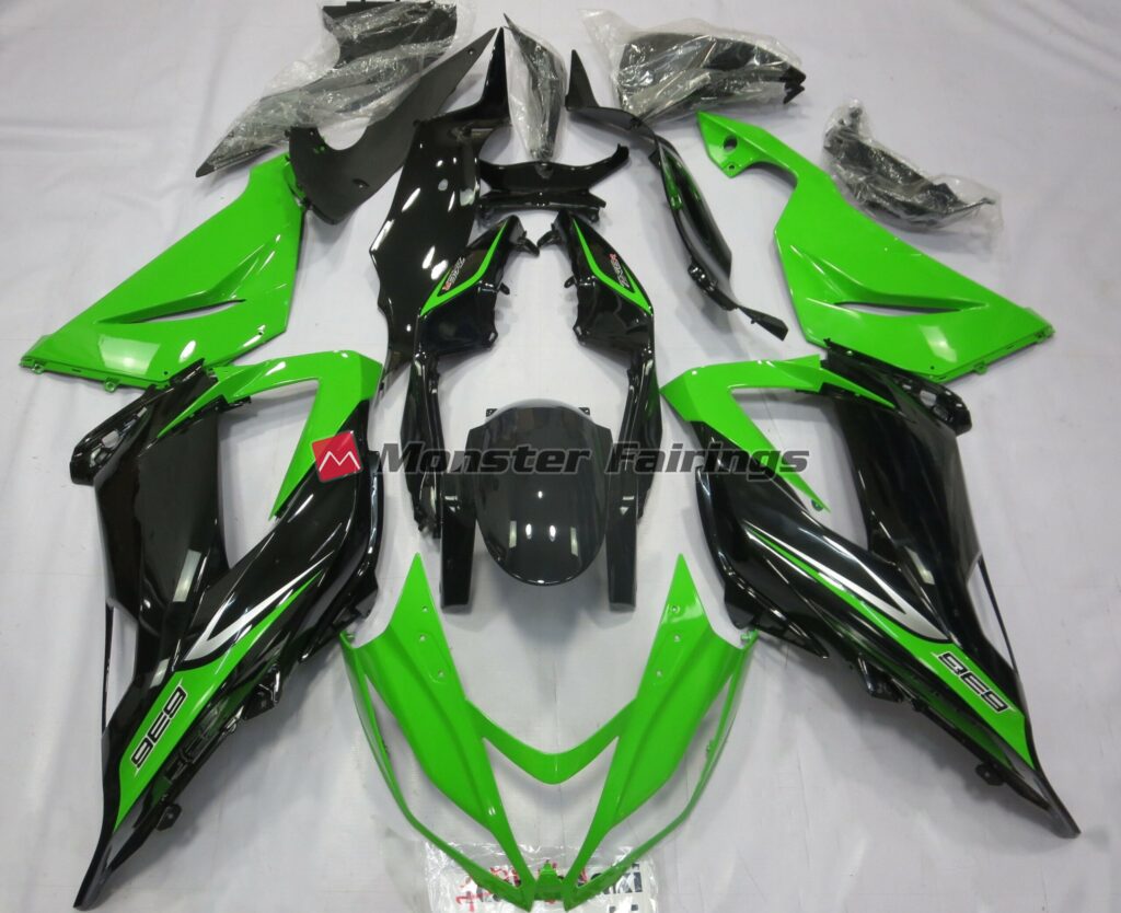 Kawasaki ZX6R 2013 - 2018 Green Black ABS fairings - custom motorcycle bodywork kit by Monster Fairings