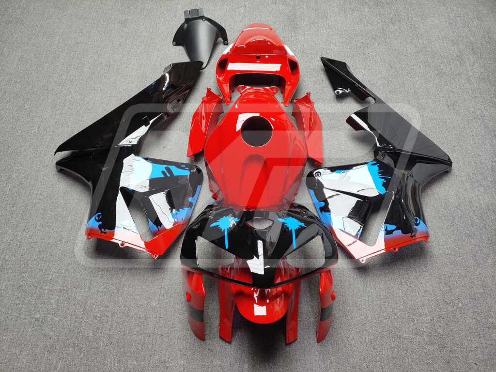 Honda CBR600RR 2005 - 2006 Gloss Black & Red Light Blue Splatter ABS fairings - custom motorcycle bodywork kit by Monster Fairings