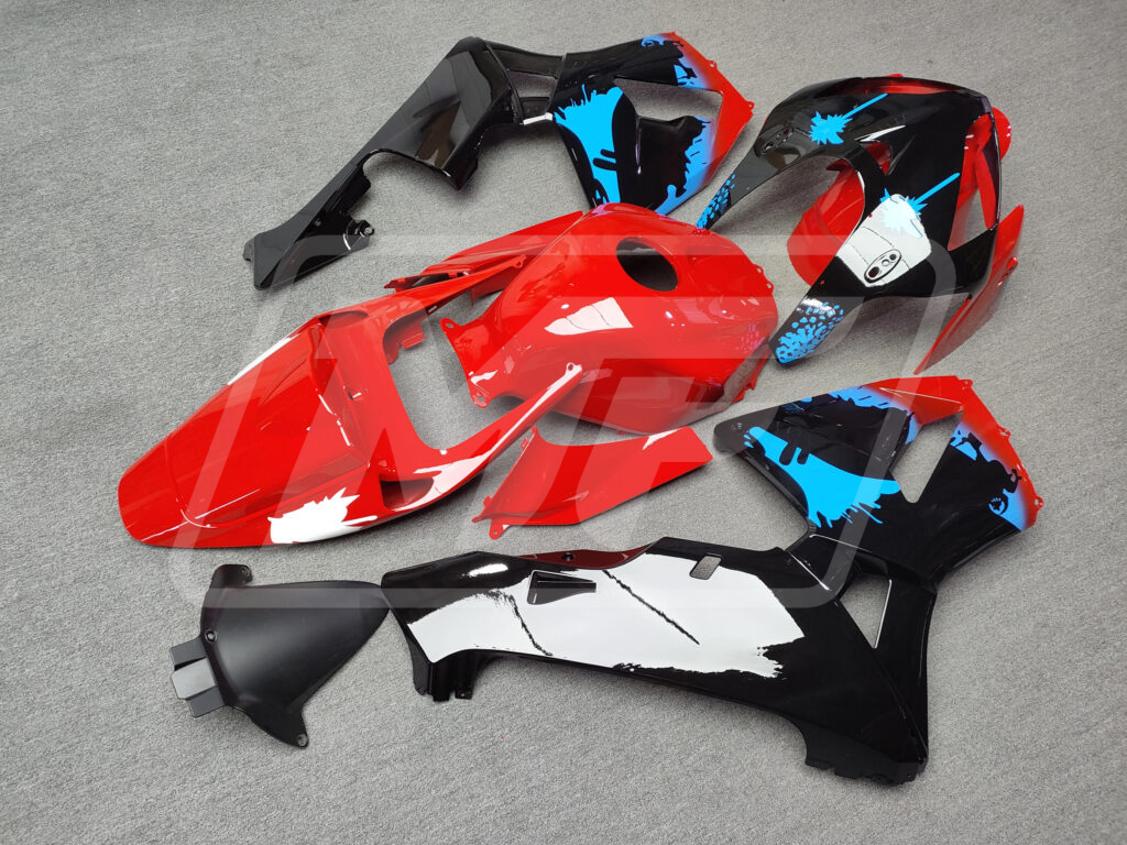 Gloss Black & Red Light Blue Splatter ABS fairings for Honda CBR600RR 2005 - 2006 - premium OEM fit kit by Monster Fairings