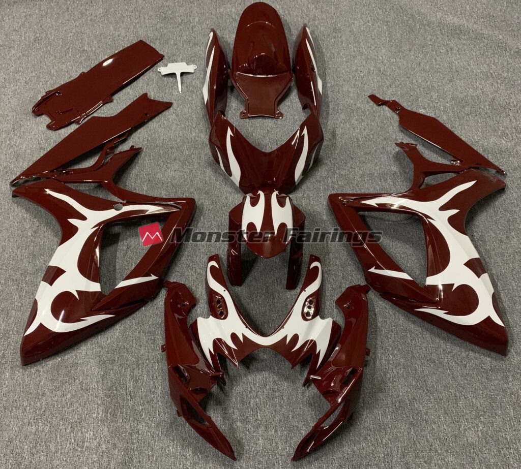 Suzuki GSXR 600 - 750 2006 - 2007 Maroon and White ABS fairings - custom motorcycle bodywork kit by Monster Fairings