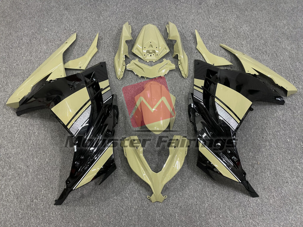 Kawasaki Ninja 300 2013 - 2022 Gloss Desert Tan & Black White ABS fairings - custom motorcycle bodywork kit by Monster Fairings