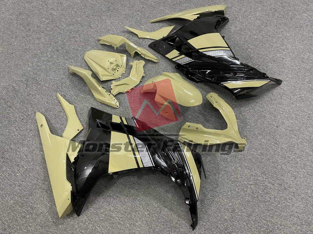 Gloss Desert Tan & Black White ABS fairings for Kawasaki Ninja 300 2013 - 2022 - premium OEM fit kit by Monster Fairings