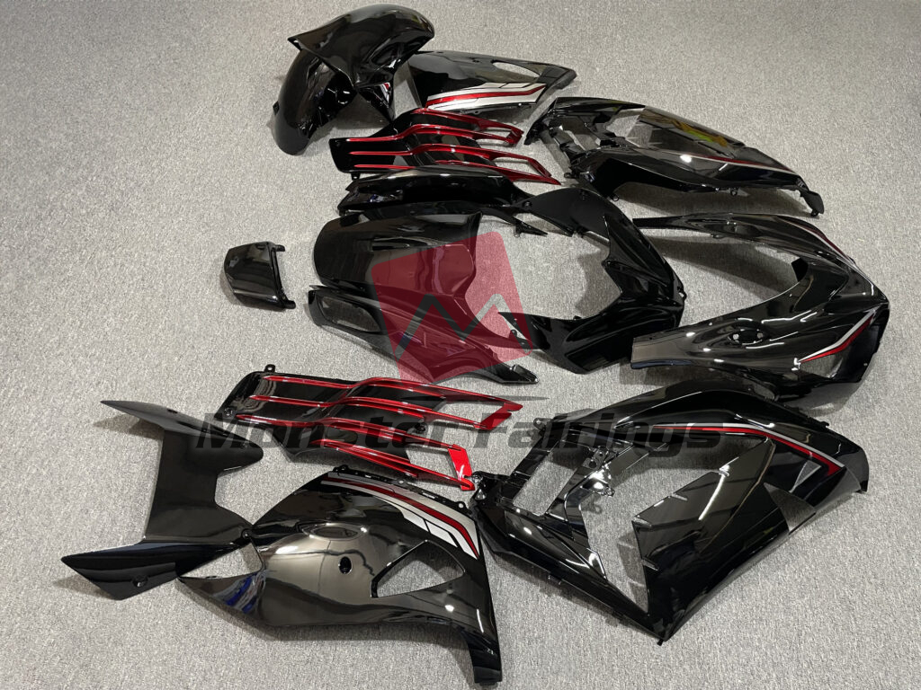 Gloss Black with Red & Silver ABS fairings for Kawasaki ZX14R 2012 - 2024 - premium OEM fit kit by Monster Fairings