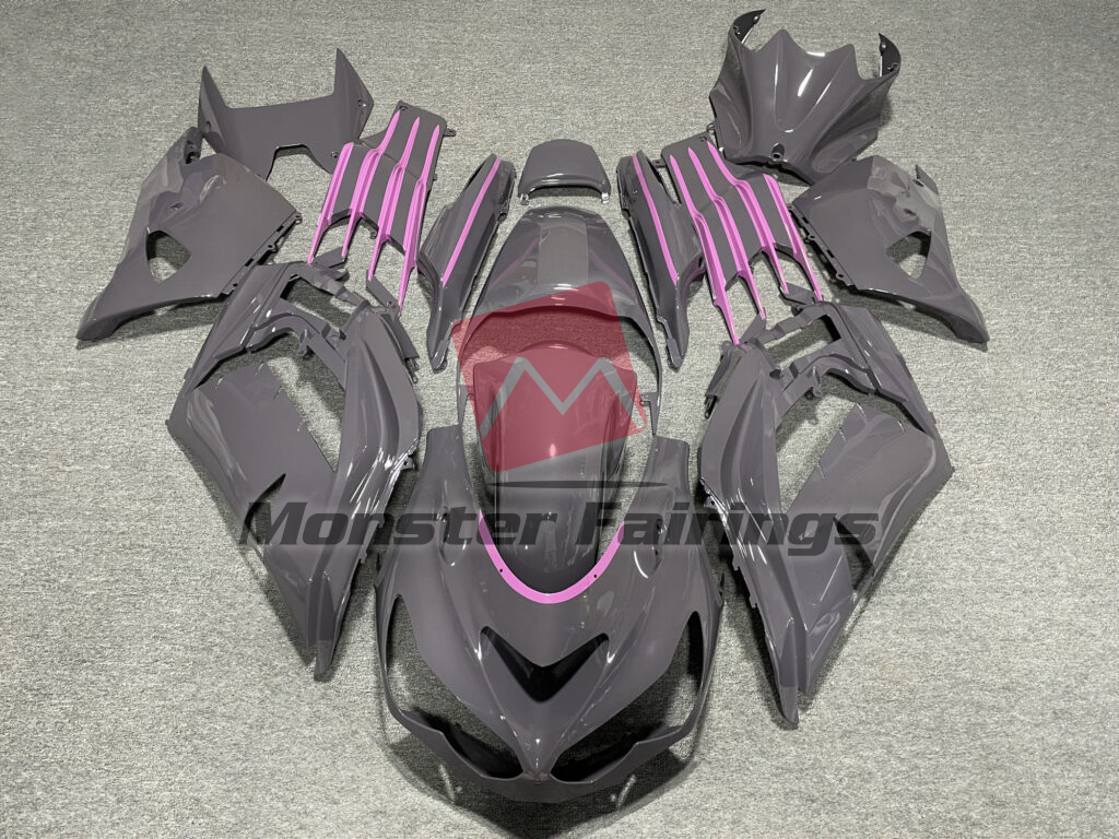 Kawasaki ZX14R 2012 - 2024 Gloss Nardo Gray with Pink ABS fairings - custom motorcycle bodywork kit by Monster Fairings