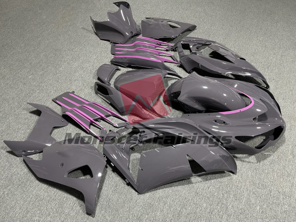 2012 - 2024 Kawasaki ZX14R Gloss Nardo Gray with Pink fairing set - ABS injection, custom painted by Monster Fairings