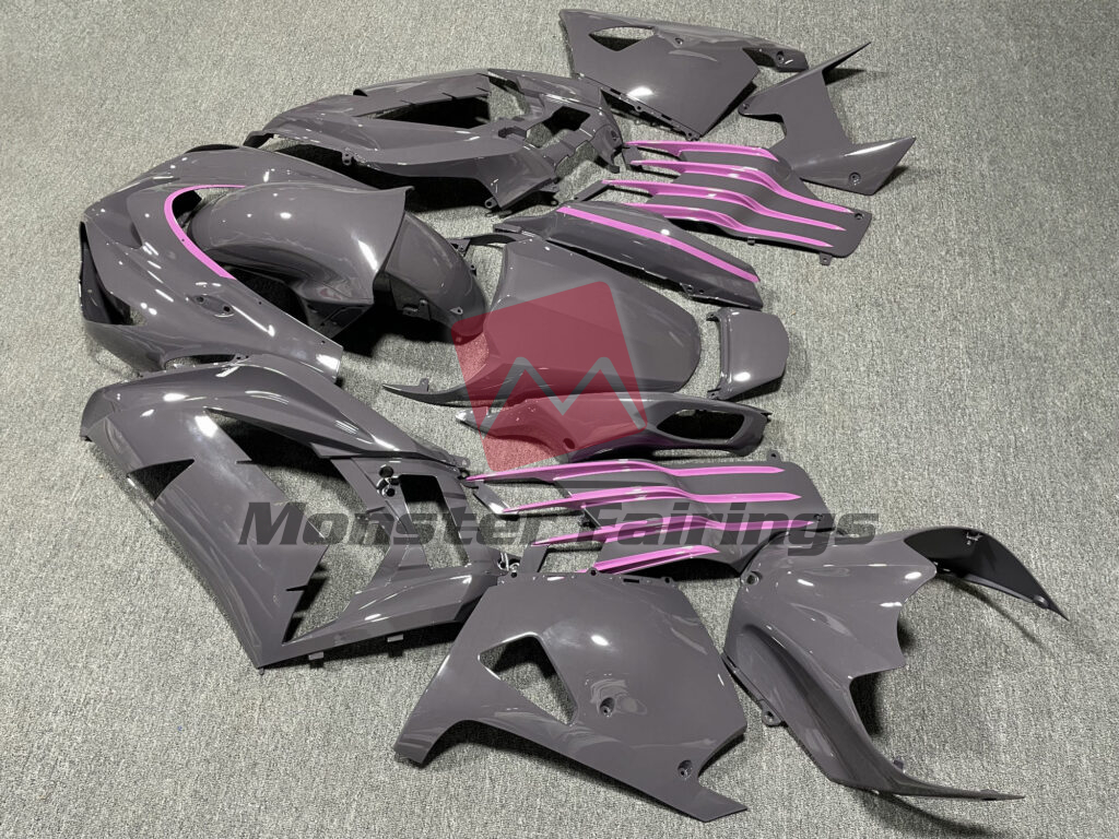 Kawasaki ZX14R custom ABS fairings 2012 - 2024 in Gloss Nardo Gray with Pink - durable replacement kit, Monster Fairings