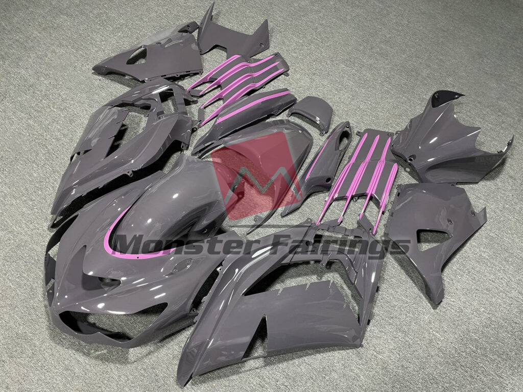 Gloss Nardo Gray with Pink ABS fairings for Kawasaki ZX14R 2012 - 2024 - premium OEM fit kit by Monster Fairings
