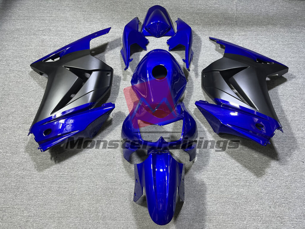 Kawasaki Ninja 250 2008 - 2013 Blue and Matte Black ABS fairings - custom motorcycle bodywork kit by Monster Fairings