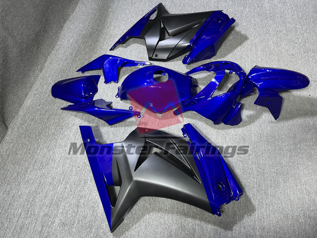 2008 - 2013 Kawasaki Ninja 250 Blue and Matte Black fairing set - ABS injection, custom painted by Monster Fairings