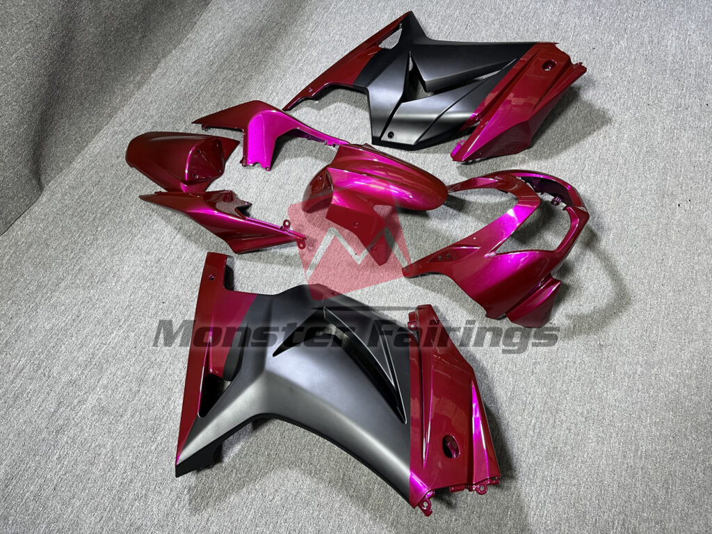 Kawasaki Ninja 250 custom ABS fairings 2008 - 2013 in Pink and Matte Black - durable replacement kit, Monster Fairings