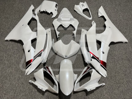 Yamaha R6 2008-2016 Gloss Pearl White with Black & Red ABS Fairings | Monster Fairings