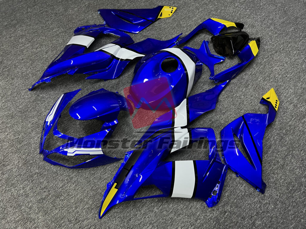 Gloss Blue & White With Yellow ABS fairings for Kawasaki ZX6R 2013 - 2018 - premium OEM fit kit by Monster Fairings