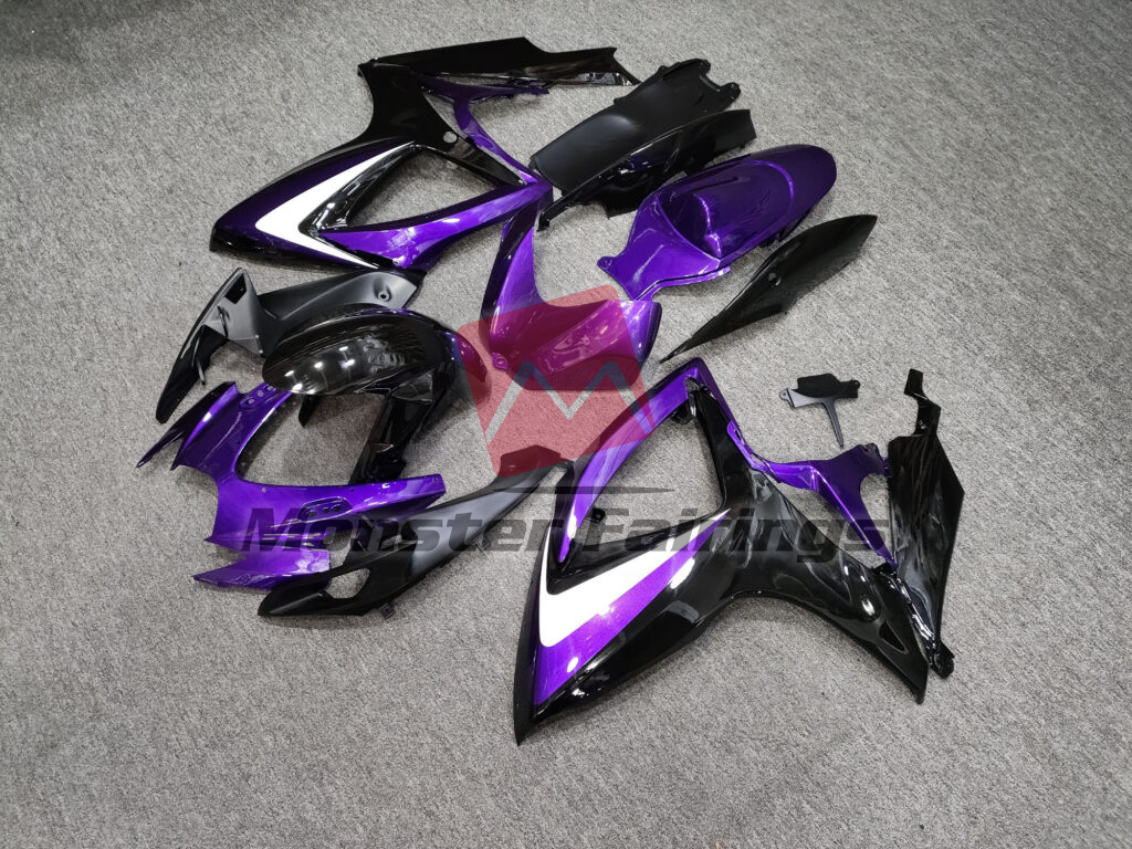 Suzuki GSXR 600 - 750 custom ABS fairings 2006 - 2007 in Gloss Purple With Black & White - durable replacement kit, Monster Fairings