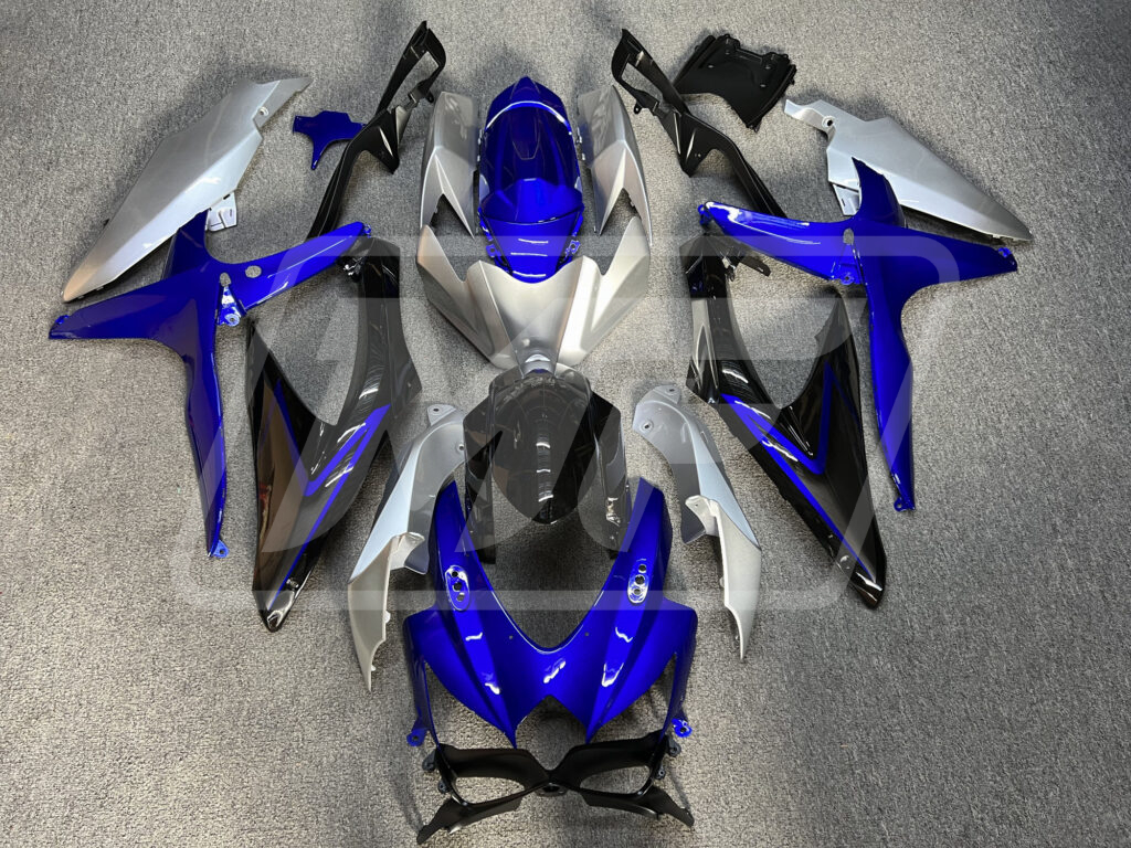 Suzuki GSXR 600 - 750 2008 - 2010 Gloss Blue & Black with Silver ABS fairings - custom motorcycle bodywork kit by Monster Fairings