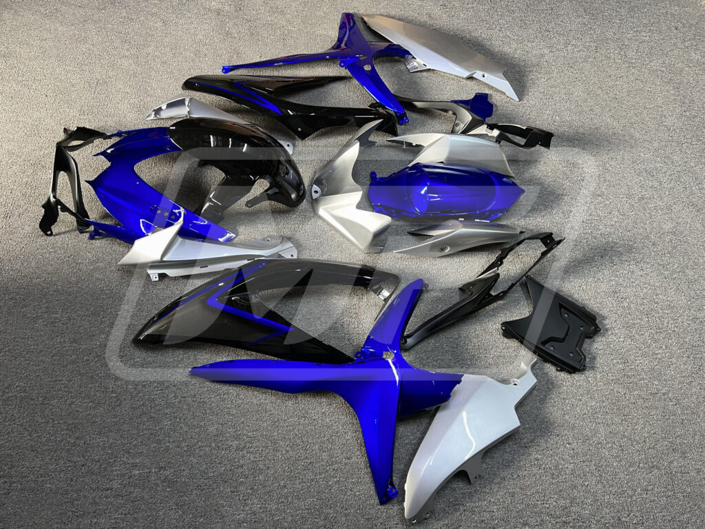Suzuki GSXR 600 - 750 custom ABS fairings 2008 - 2010 Gloss Blue & Black with Silver - durable replacement kit, Monster Fairings