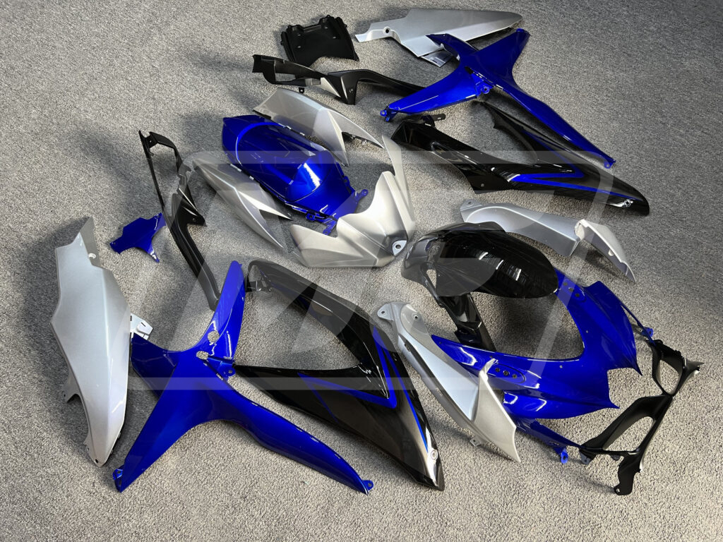 2008 - 2010 Suzuki GSXR 600 - 750 Gloss Blue & Black with Silver fairing set - ABS injection, custom painted by Monster Fairings