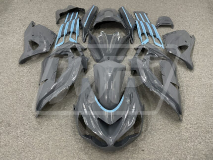 Kawasaki ZX14R 2012-2025 Gloss Grey with Light Blue ABS Fairings | Monster Fairings