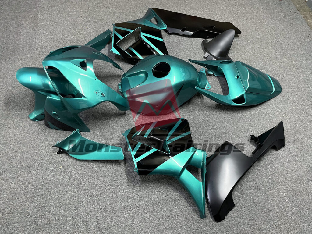 2005 - 2006 Honda CBR600RR Teal Gloss Black Design fairing set - ABS injection, custom painted by Monster Fairings
