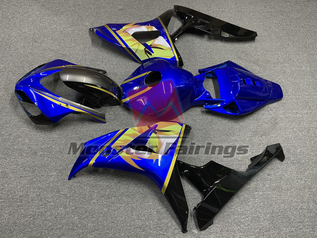 Honda CBR1000RR custom ABS fairings 2006 - 2007 in Gloss Blue with Black & and Gold - durable replacement kit, Monster Fairings
