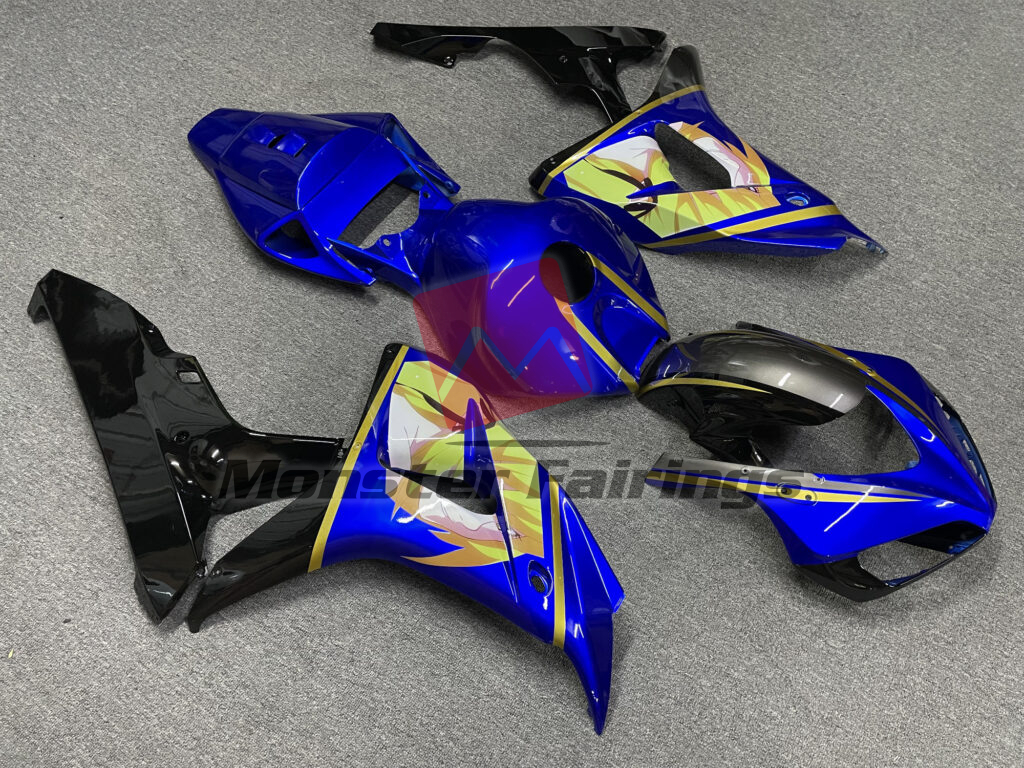 2006 - 2007 Honda CBR1000RR Gloss Blue with Black & and Gold fairing set - ABS injection, custom painted by Monster Fairings