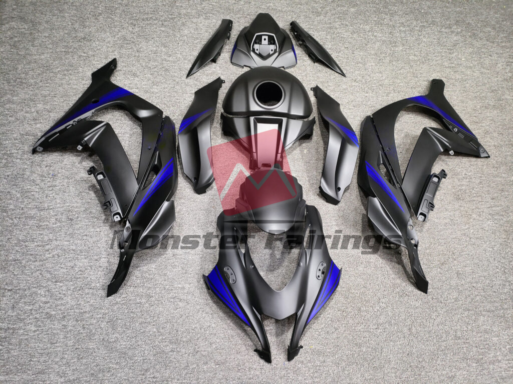 Kawasaki ZX10R 2016 - 2020 Matte Black with Blue ABS fairings - custom motorcycle bodywork kit by Monster Fairings