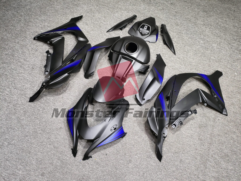 2016 - 2020 Kawasaki ZX10R Matte Black with Blue fairing set - ABS injection, custom painted by Monster Fairings