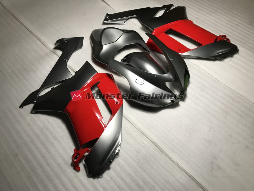 Metallic Silver with Red ABS fairings for Kawasaki ZX6R 2007 - 2008 - premium OEM fit kit by Monster Fairings