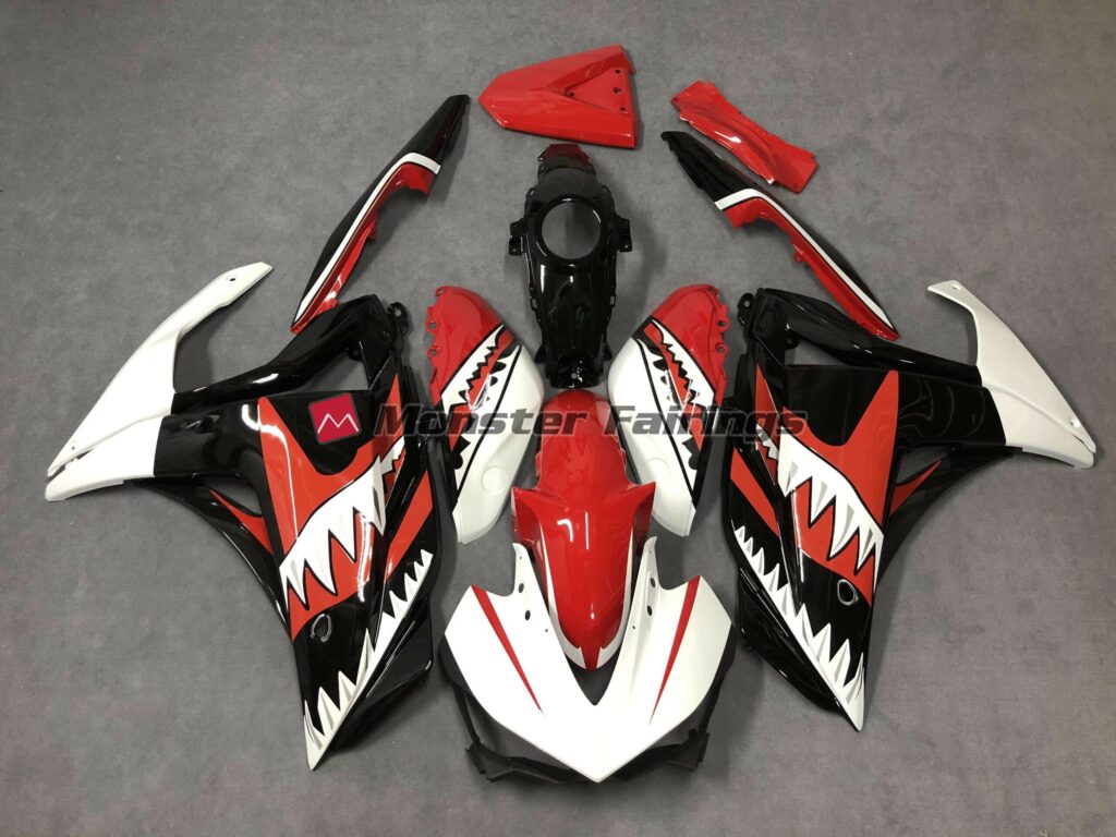 Yamaha R3 2014 - 2018 White Red Shark ABS fairings - custom motorcycle bodywork kit by Monster Fairings