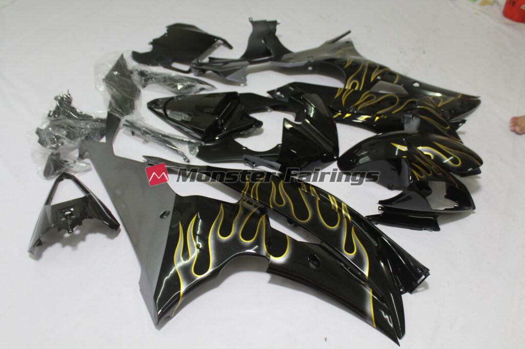 Gloss Black with Flame ABS fairings for Yamaha R6 2008 - 2016 - premium OEM fit kit by Monster Fairings