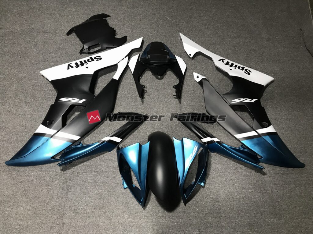 Yamaha R6 2008 - 2016 Matte Black and Special Blue ABS fairings - custom motorcycle bodywork kit by Monster Fairings