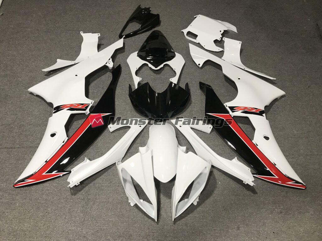 Yamaha R6 2008 - 2016 Gloss White with Red & and Black ABS fairings - custom motorcycle bodywork kit by Monster Fairings
