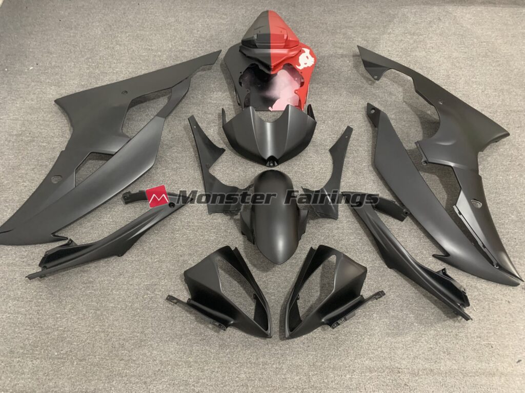 Yamaha R6 2008 - 2016 Matte Black with Red ABS fairings - custom motorcycle bodywork kit by Monster Fairings