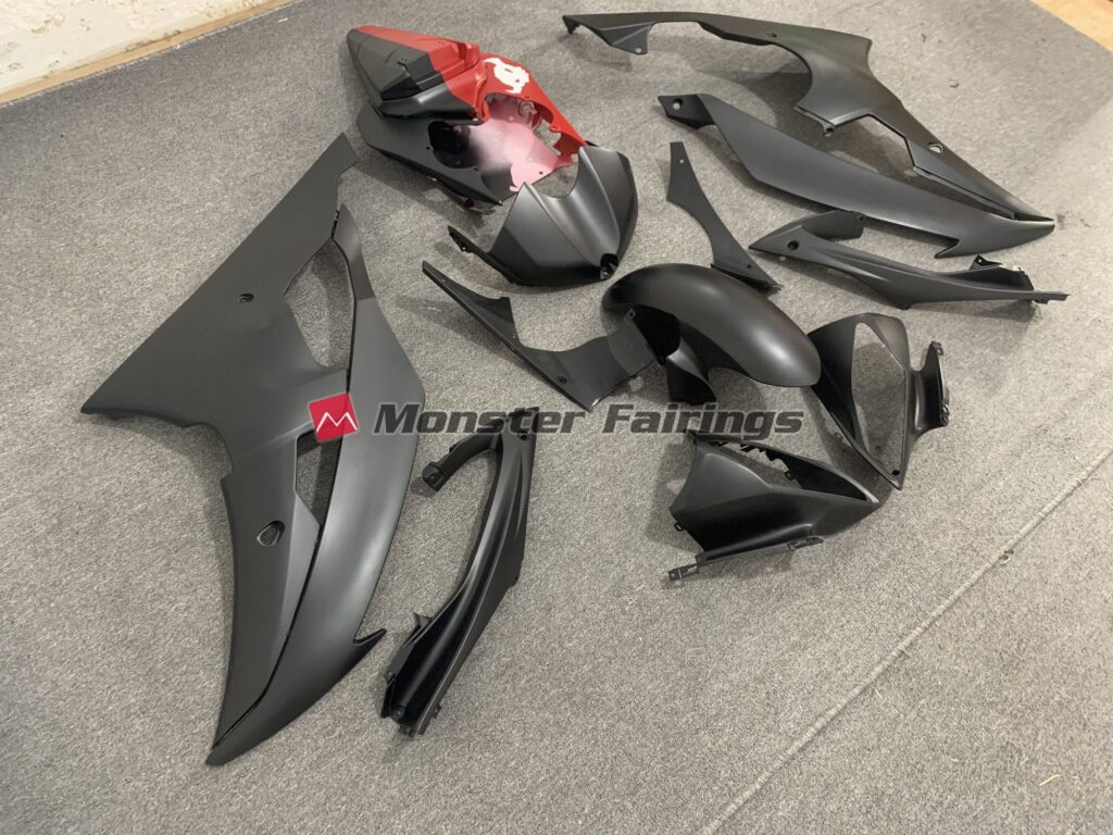 Yamaha R6 custom ABS fairings 2008 - 2016 Matte Black with Red - durable replacement kit, Monster Fairings