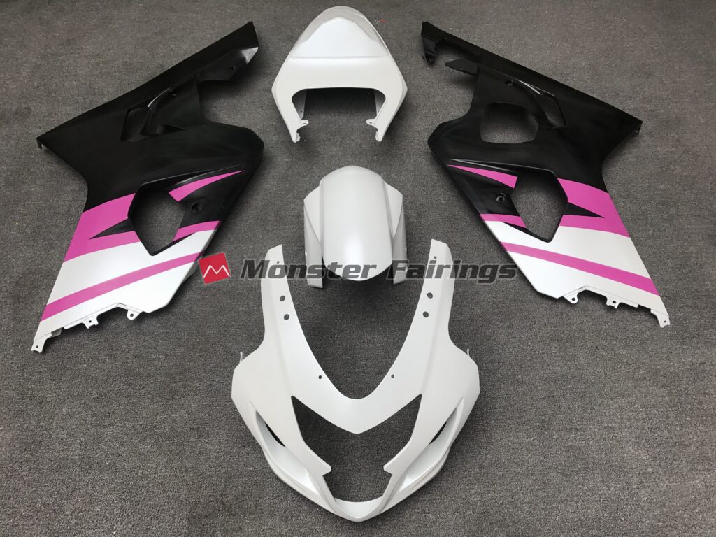 Suzuki GSXR 600 - 750 2004 - 2005 Matte White with Pink ABS fairings - custom motorcycle bodywork kit by Monster Fairings