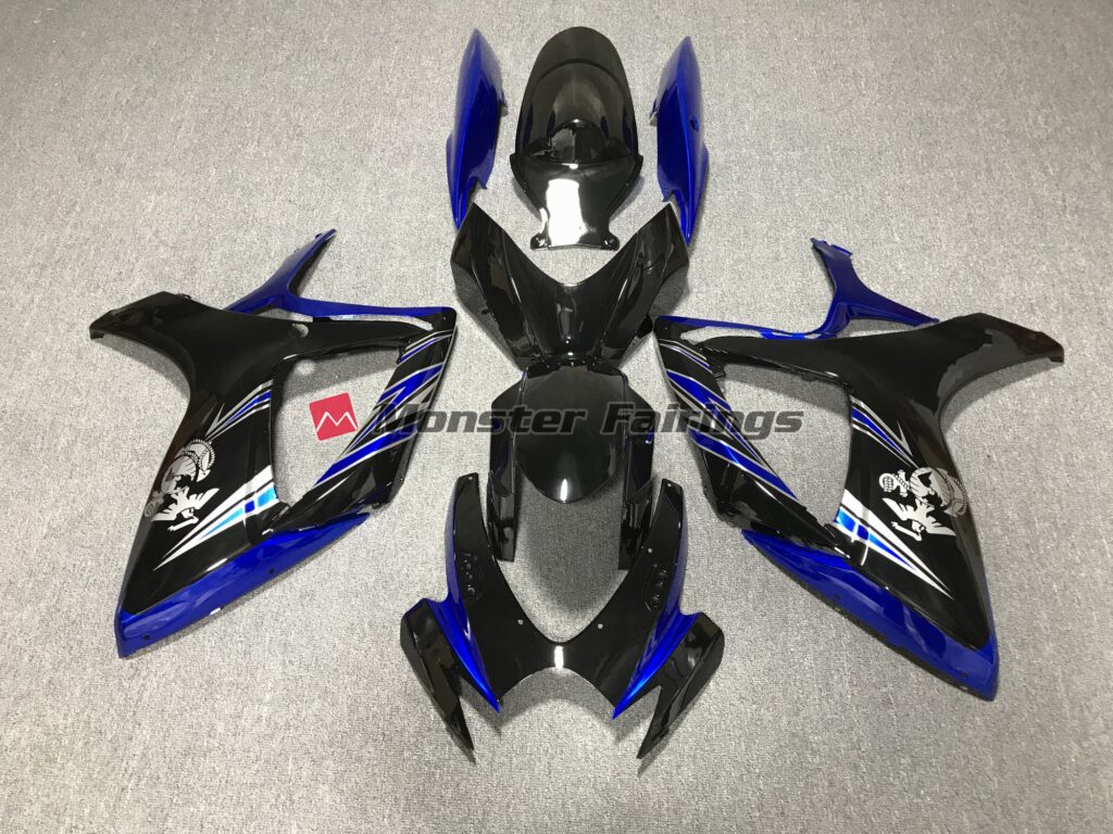 Suzuki GSXR 600 - 750 2006 - 2007 Gloss Blue and Black Design ABS fairings - custom motorcycle bodywork kit by Monster Fairings