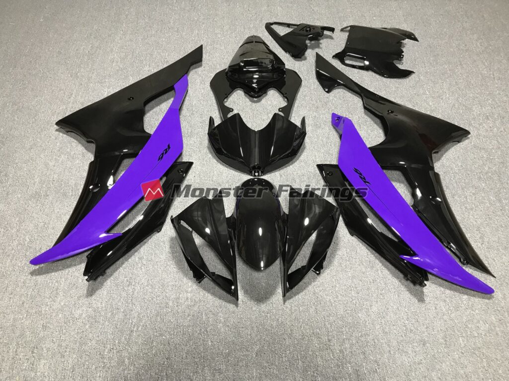 Yamaha R6 2008 - 2016 Gloss Black Purple ABS fairings - custom motorcycle bodywork kit by Monster Fairings