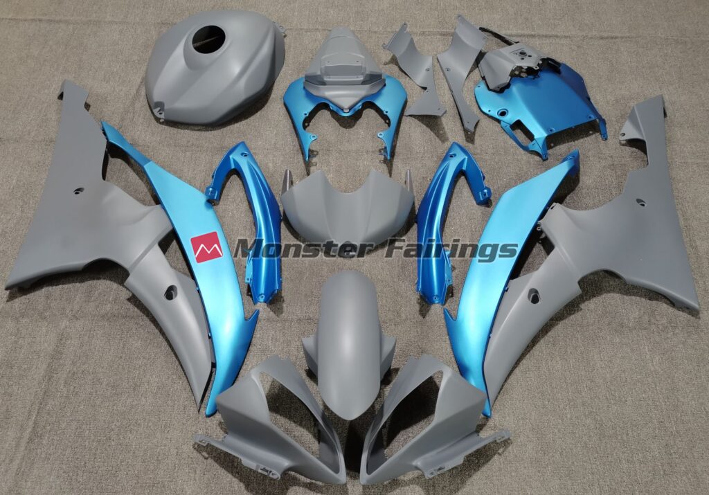 Yamaha R6 2008 - 2016 Matte Grey Sky Blue ABS fairings - custom motorcycle bodywork kit by Monster Fairings