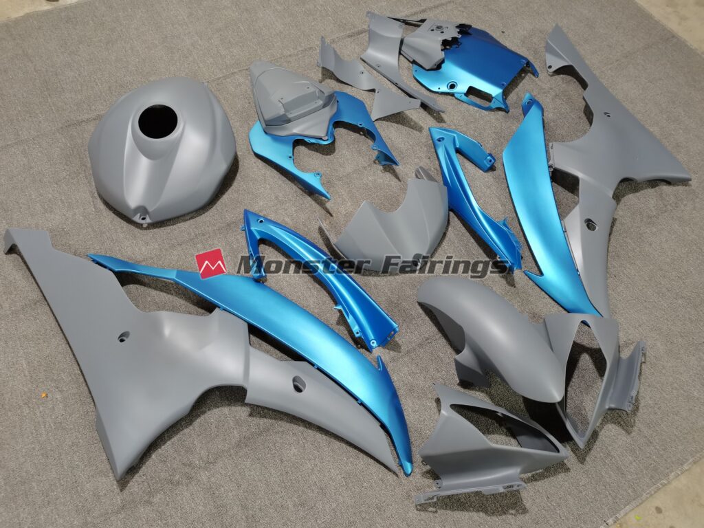 Yamaha R6 custom ABS fairings 2008 - 2016 Matte Grey Sky Blue - durable replacement kit, Monster Fairings