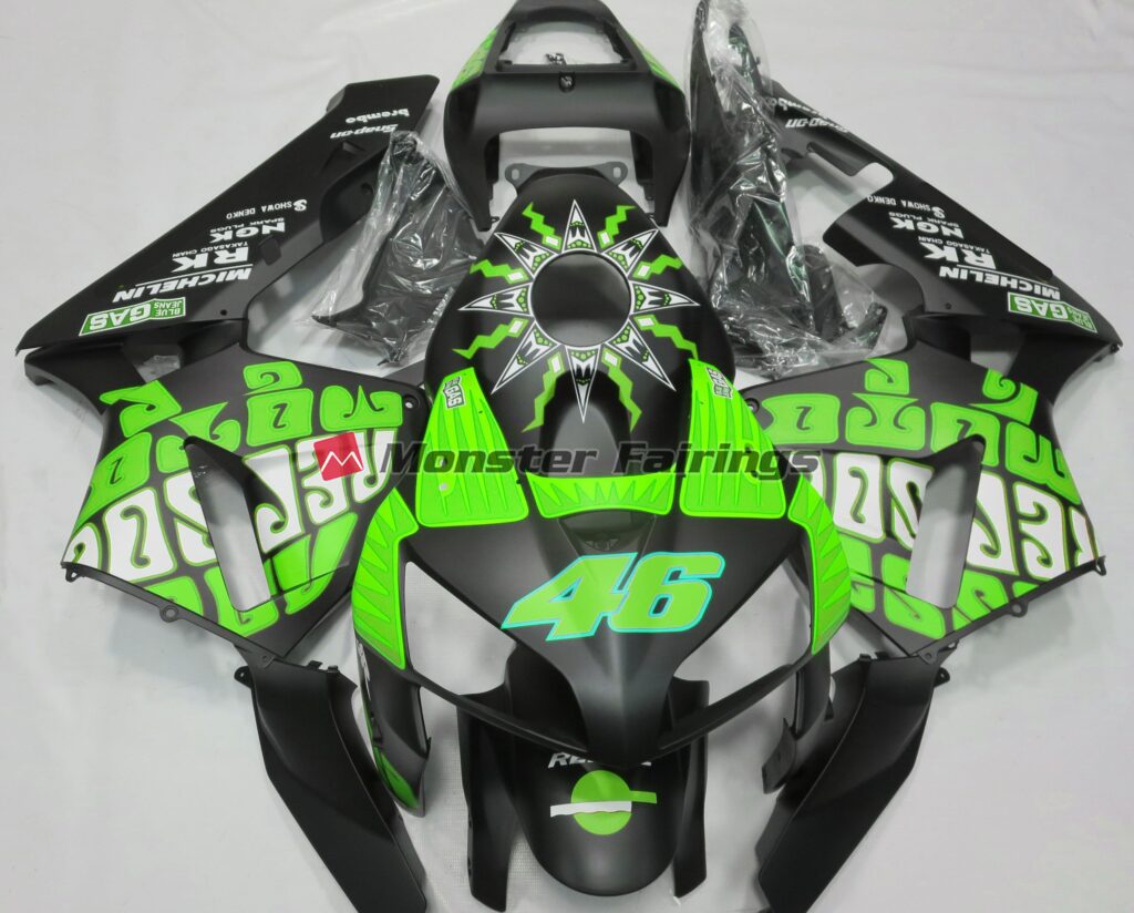 Honda CBR600RR 2003 - 2004 Slime Green Rossi Repsol ABS fairings - custom motorcycle bodywork kit by Monster Fairings