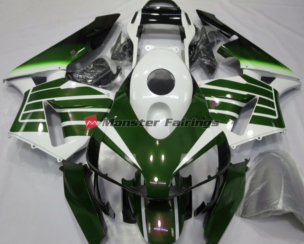 Honda CBR600RR 2003 - 2004 Gloss White Green Fade ABS fairings - custom motorcycle bodywork kit by Monster Fairings